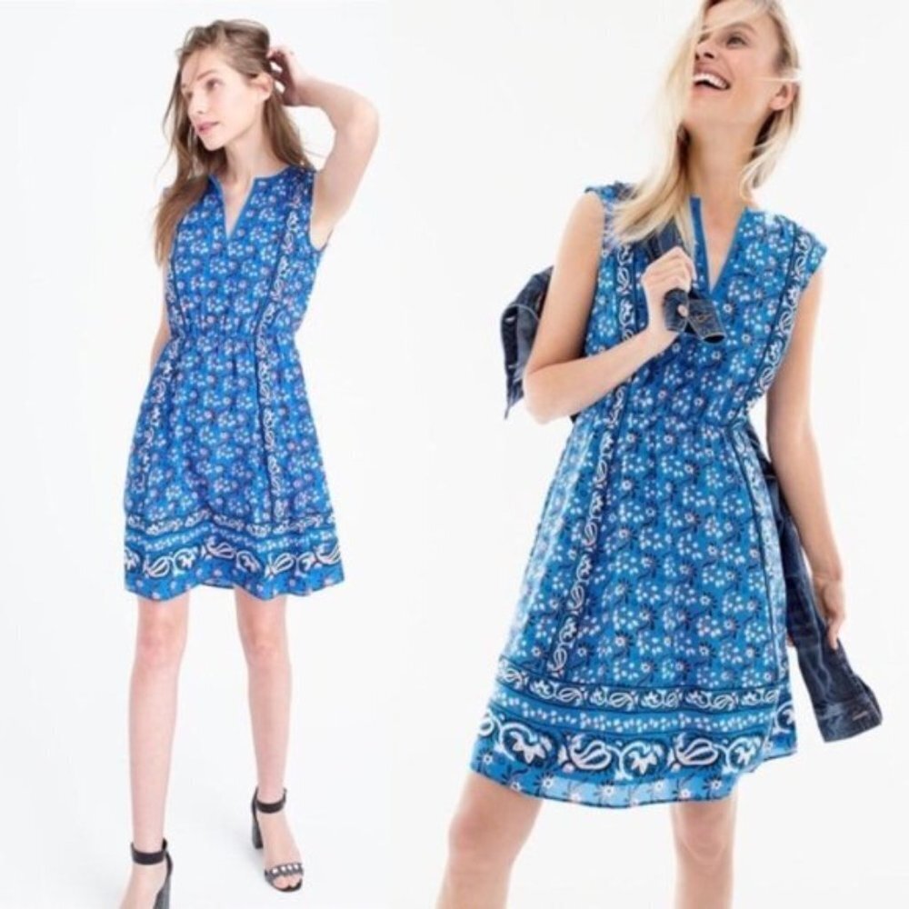 J. Crew Silk Vintage Scarf Blue Dress Size 2
